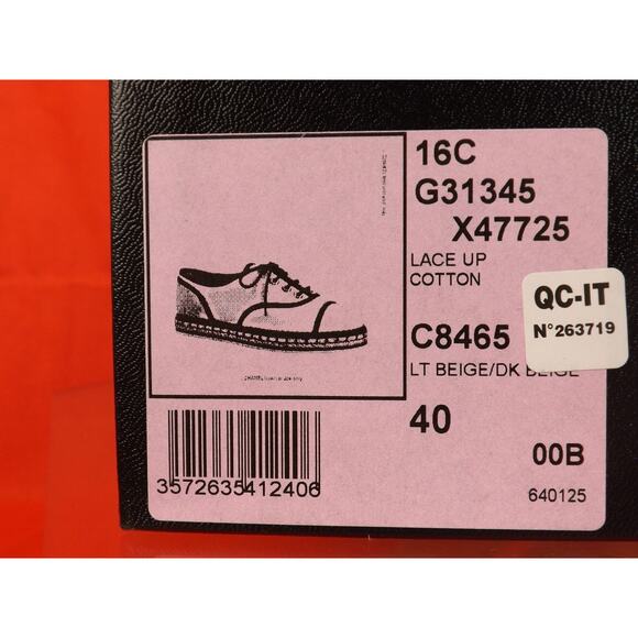 NIB CHANEL G31345 BEIGE CANVAS LACE UP PEARLS CC ESPADRILLE FLAT OXFORDS 39.5 - Picture 12 of 12